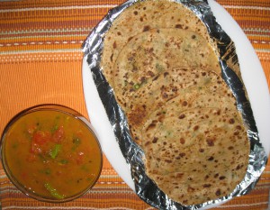 Mooli Paratha with Tomato Sabzi